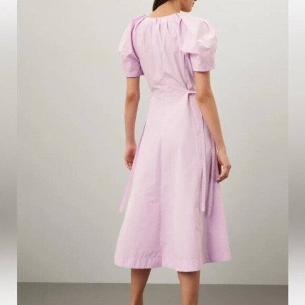 3.1 Phillip Lim Puff Sleeve Side Tie Poplin Flare Dress Midi Length Purple Read• - Picture 9 of 9